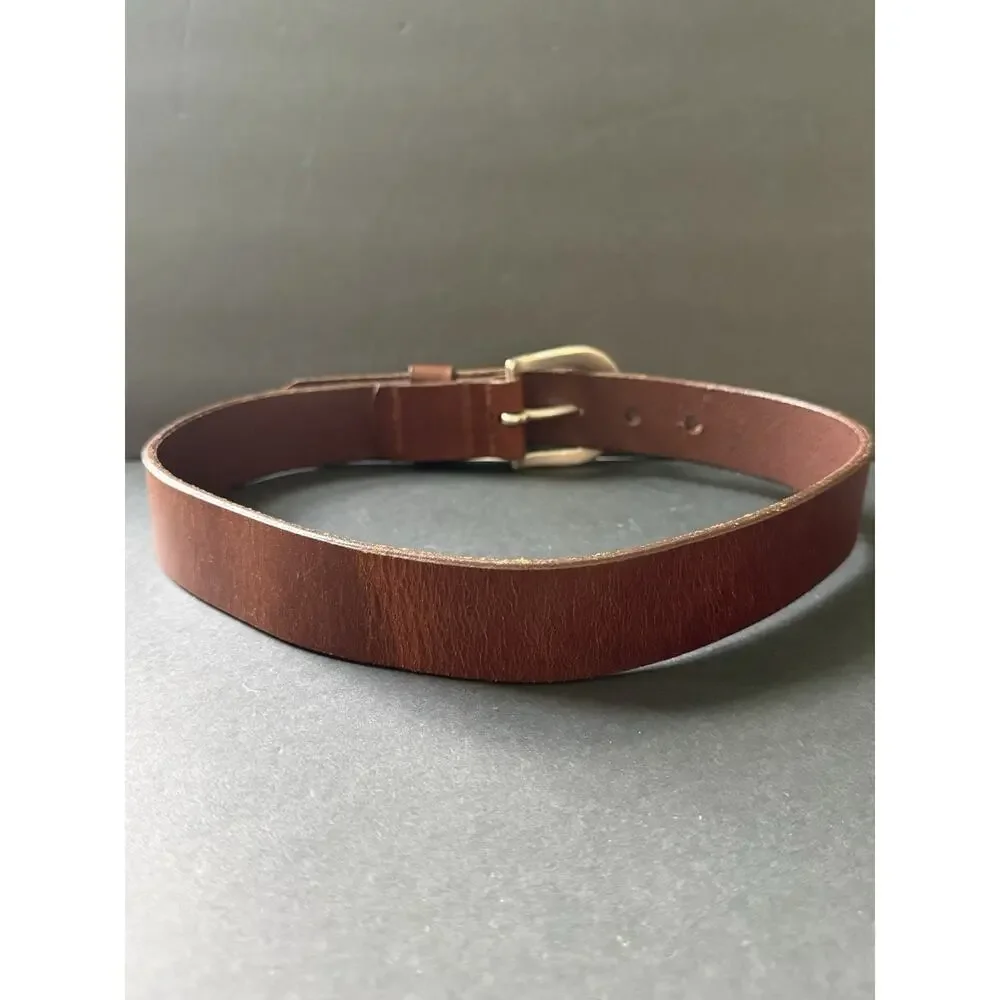 Womens Brown Leather Belt Size 28 Brass Buckle Casual Cowboy Boho Western